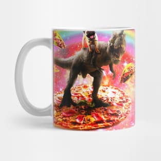 Pug Riding Unicorn Dinosaur on Pizza Mug